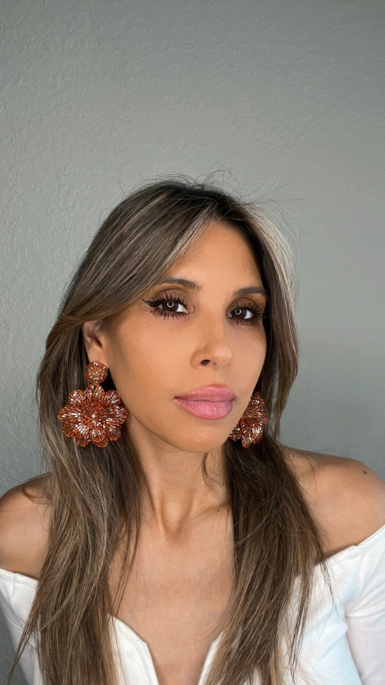 Rust Floral Crystal Earring - Born To Glam