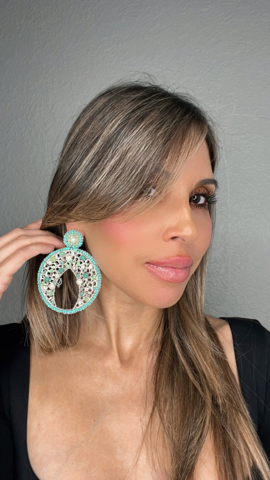 Turquoise & Pearl Large Statement Earring - Born To Glam