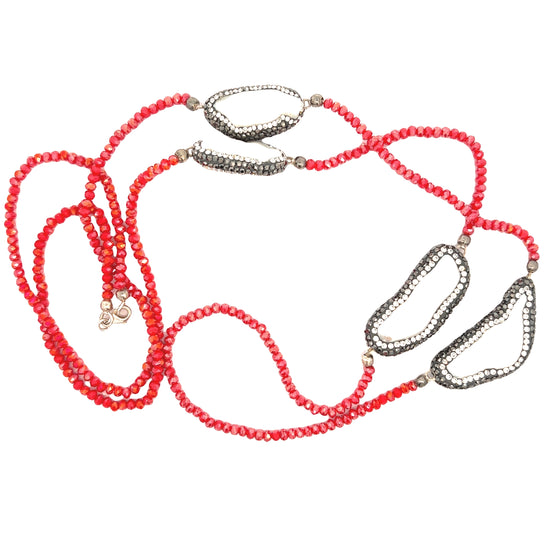 Load image into Gallery viewer, Red Pearl Crystal Elegance Long Necklace - Born To Glam
