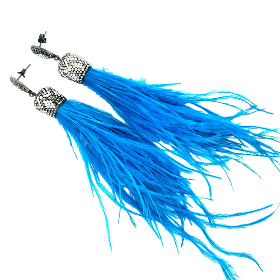 Load image into Gallery viewer, Turquoise Blue Feather Sterling Silver Statement Earring - Born To Glam
