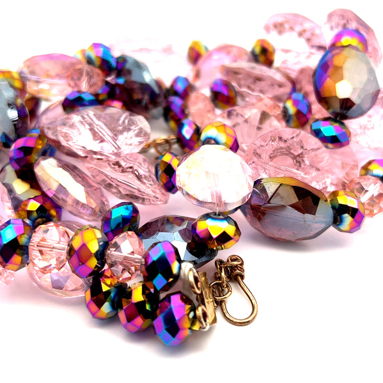 Load image into Gallery viewer, Pink and Purple Double Strand Statement Necklace - Born To Glam
