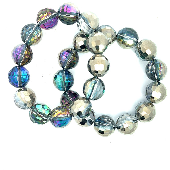 Load image into Gallery viewer, Iridescent Silver Stretch Crystal Bracelet - Born To Glam
