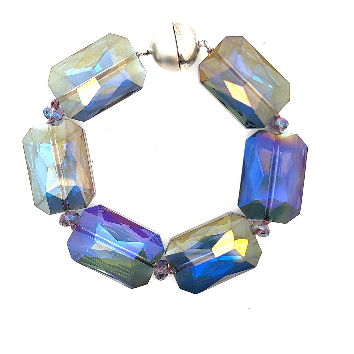 Blue Iridescent Rectangular Crystal Bracelet - Born To Glam