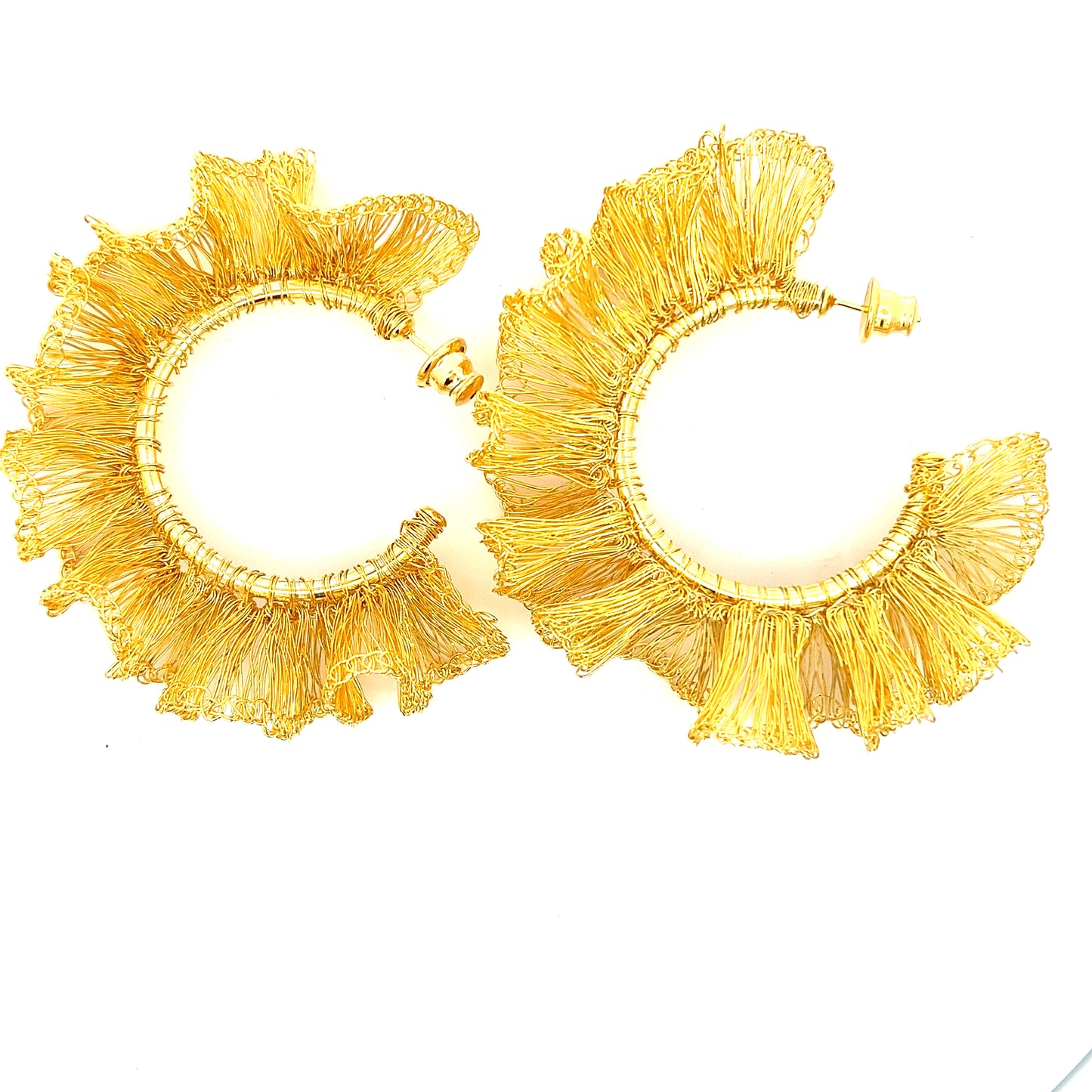 Large Gold Ruffle Statement Hoops - Born To Glam