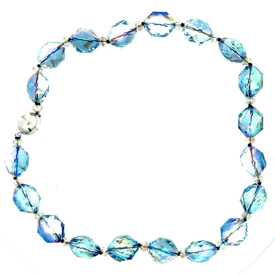 Short Blue Iridescent Single Strand Necklace - Born To Glam