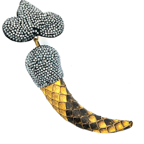 Yellow Python Leather and Crystal Horn Pendant - Born To Glam