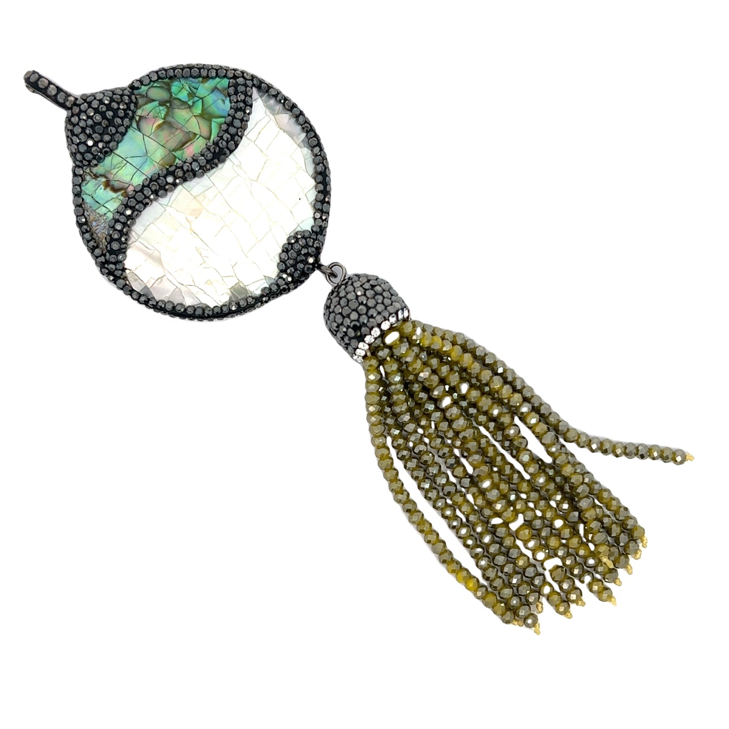 Load image into Gallery viewer, Mother of Pearl Green Tassel Pendant - Born To Glam
