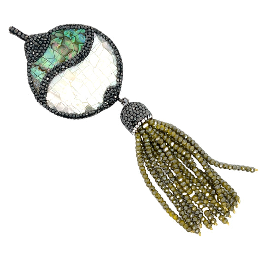 Mother of Pearl Green Tassel Pendant - Born To Glam