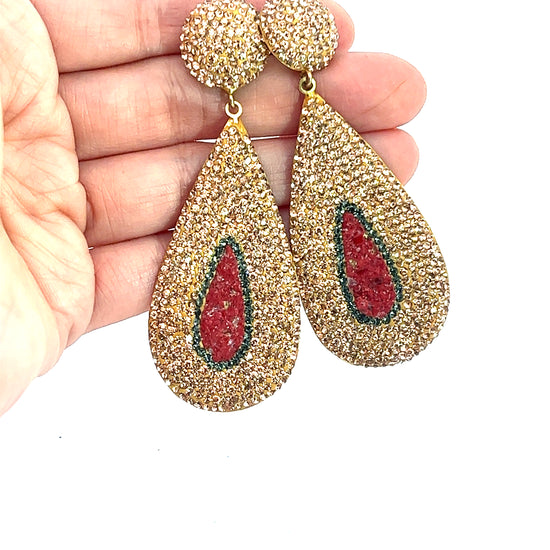 Load image into Gallery viewer, Coral Crystal Gemstone Teardrop Statement Earring - Born To Glam
