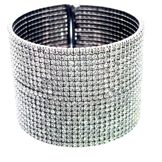 Load image into Gallery viewer, Large Dark Silver Crystal Statement Cuff - Born To Glam
