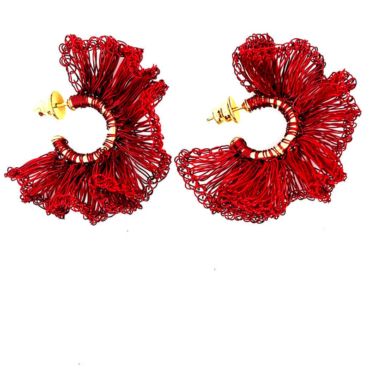 Red Small Ruffle Hoops - Born To Glam