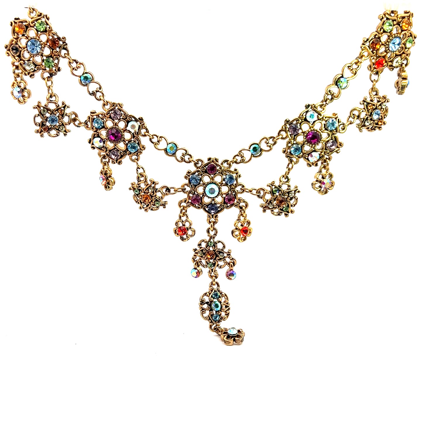 Gold Floral Multicolor Crystal Necklace - Born To Glam