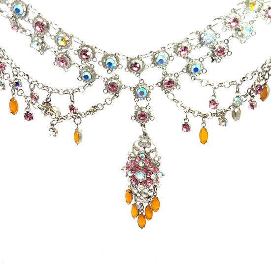 Load image into Gallery viewer, Pink Iridescent Crystal Neclace - Born To Glam
