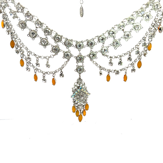 Multistrand Clear Crystal & Yellow Necklace - Born To Glam