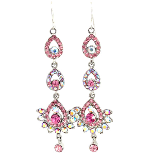 Pink Iridescent Crystal Tiered Drop Earring - Born To Glam