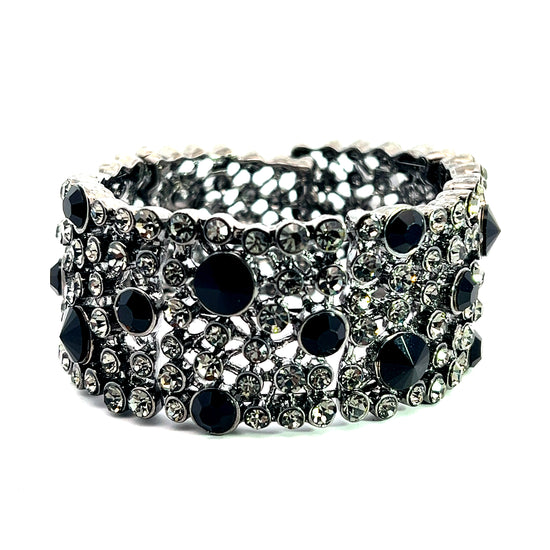 Load image into Gallery viewer, Black &amp;amp; Silver Crystal Cuff Bracelet - Born To Glam
