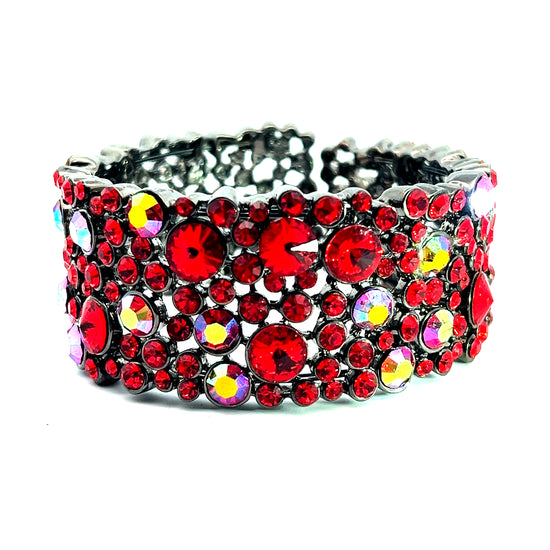 Load image into Gallery viewer, Red &amp;amp; Iridescent Crystal Cuff Bracelet - Born To Glam
