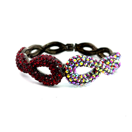 Red & Iridescent Crystal Small Cuff Bracelet - Born To Glam
