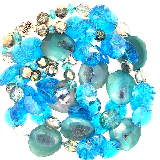 Blue Agate Triple Strand Statement Necklace - Born To Glam