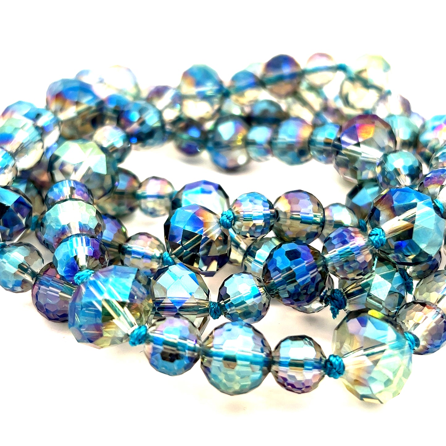Blue Colorized Crystal Sphere Long Necklace
