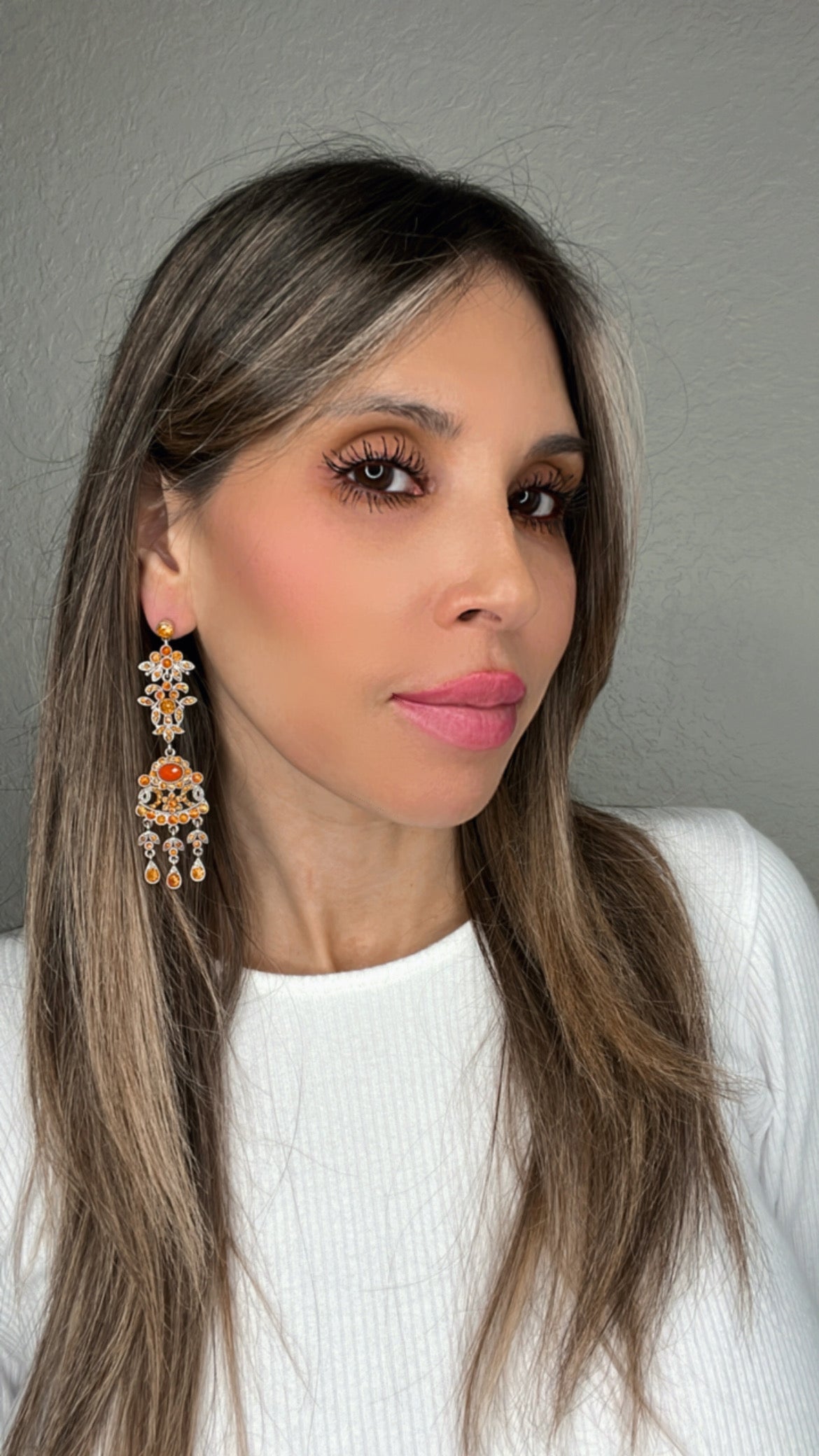Load image into Gallery viewer, Orange Tiered Chandelier Crystal Earring - Born To Glam
