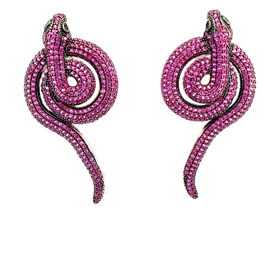 Pink CZ Crystal Serpent Drop Earring - Born To Glam