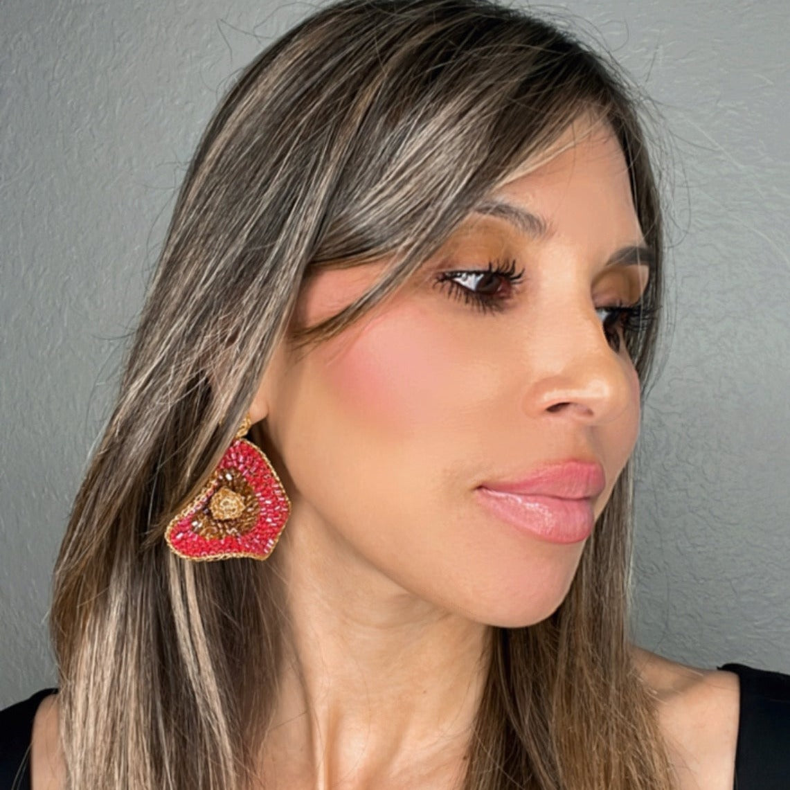 Red & Gold Flower Dangle Earring - Born To Glam
