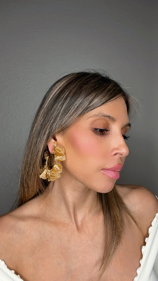 Large Gold Ruffle Statement Hoops - Born To Glam