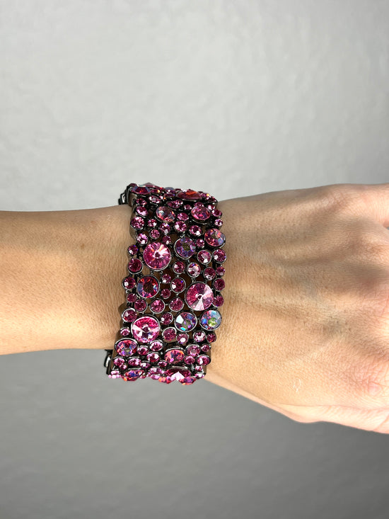 Load image into Gallery viewer, Pink Crystal Cuff Bracelet - Born To Glam
