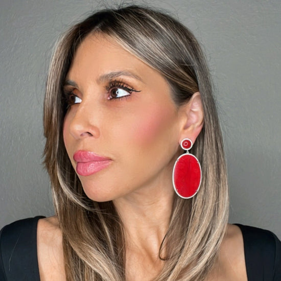 Red Coral and CZ Sterling Silver Statement Earring - Born To Glam