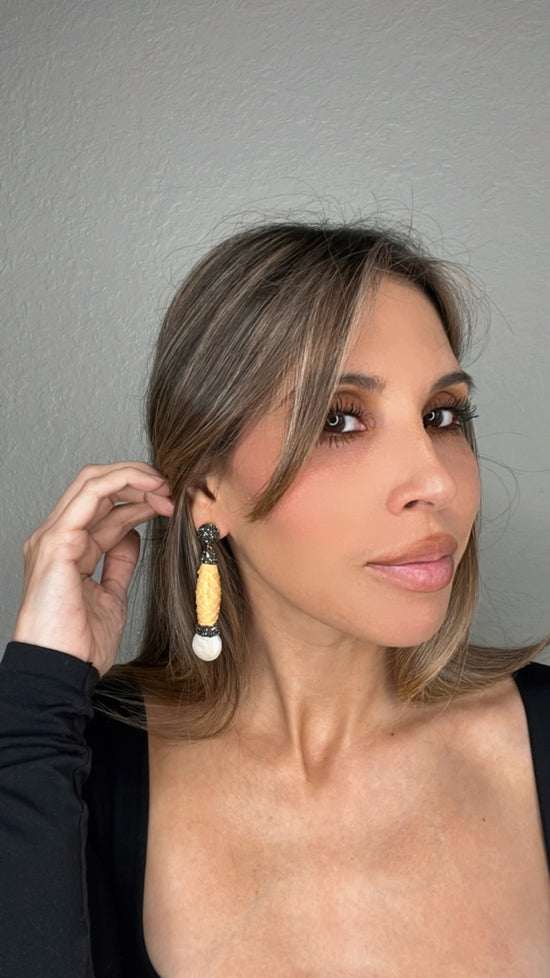 Yellow Python Crystal and Pearl Drop Earring - Born To Glam