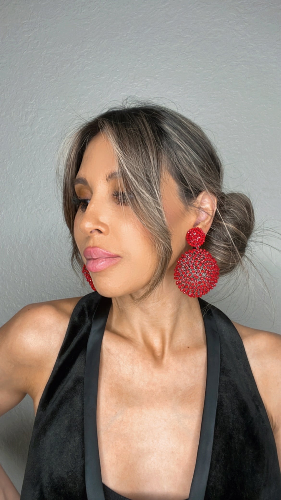 Red Crystal Sphere Statement Clip On Earring - Born To Glam
