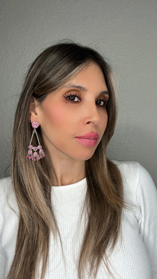 Pink Floral Crystal Chandelier Earring - Born To Glam