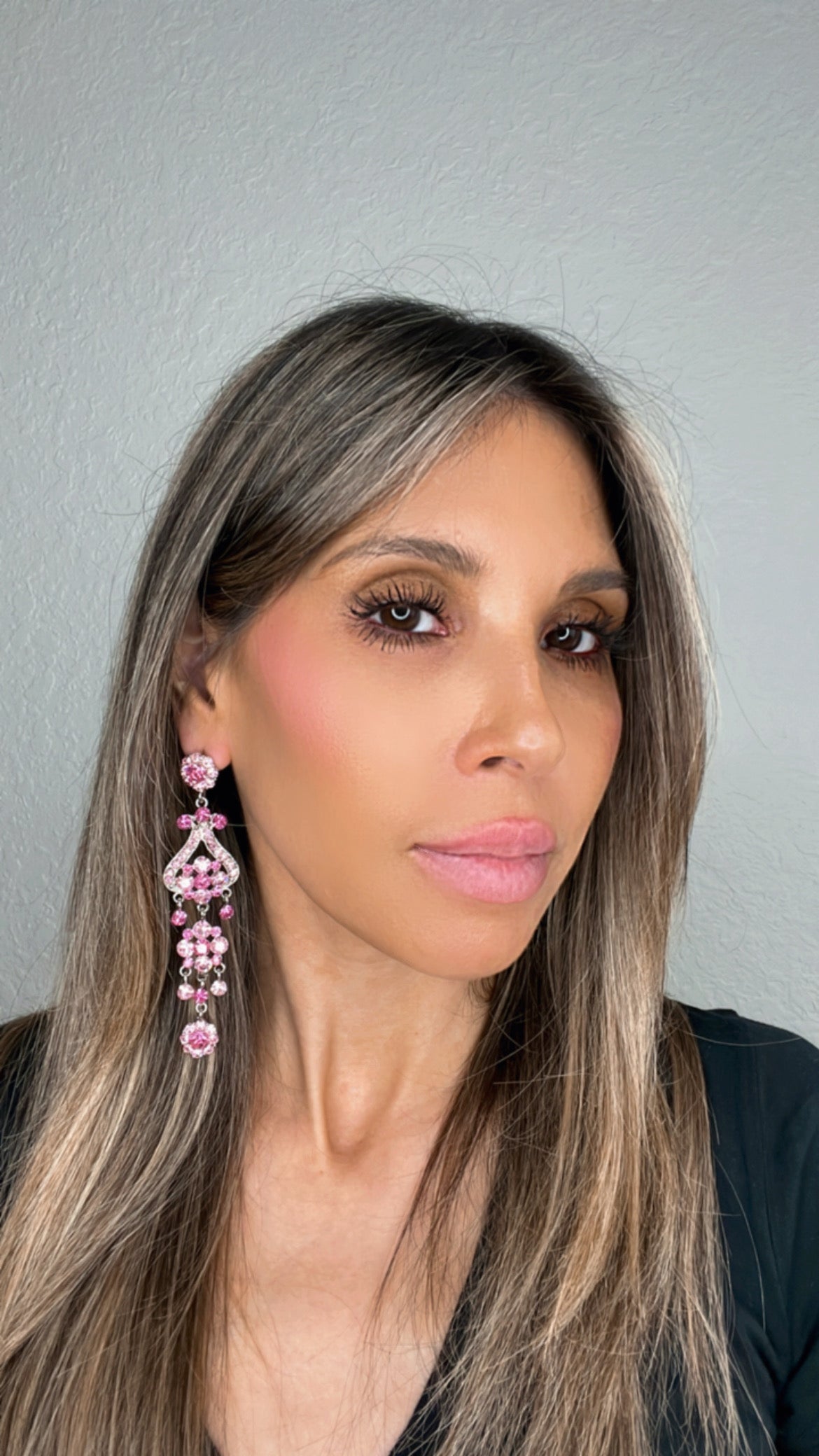 Load image into Gallery viewer, Pink Crystal Dangling Statement Earrings - Born To Glam
