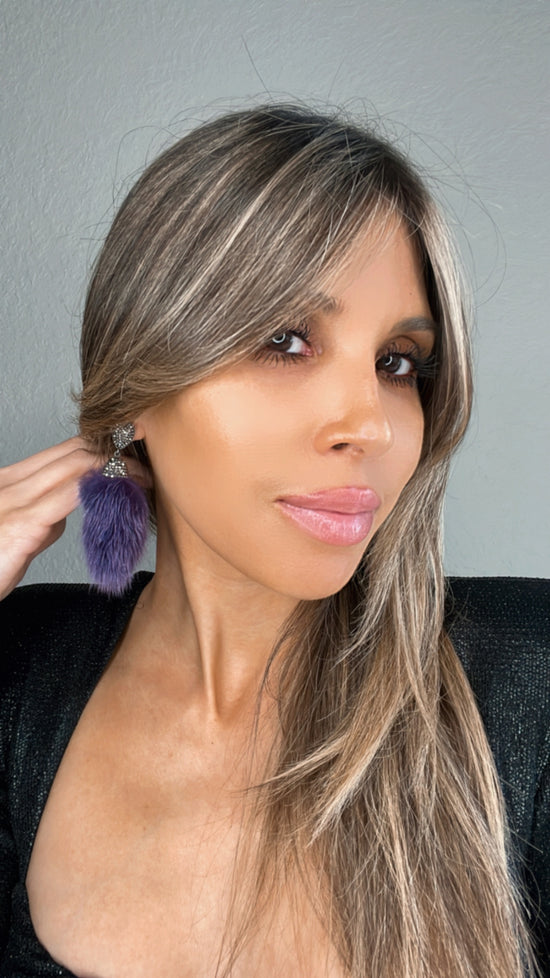 Load image into Gallery viewer, Purple Fur Drop Crystal Earring - Born To Glam

