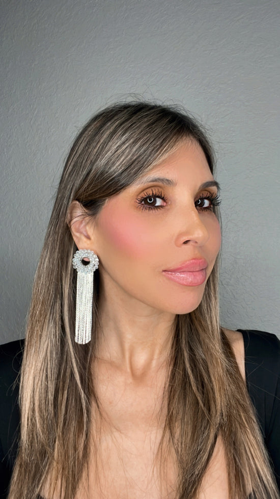 Silver Fringe & Clear Crystal Statement Earring - Born To Glam
