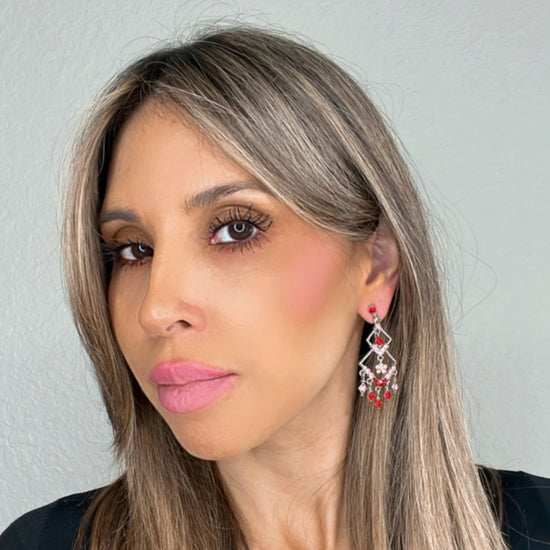 Red & Pink Silver Chandelier Earring - Born To Glam