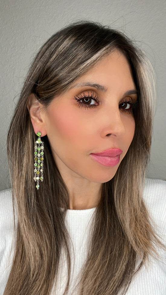 Load image into Gallery viewer, Green Crystal Fringe Chandelier Earring - Born To Glam
