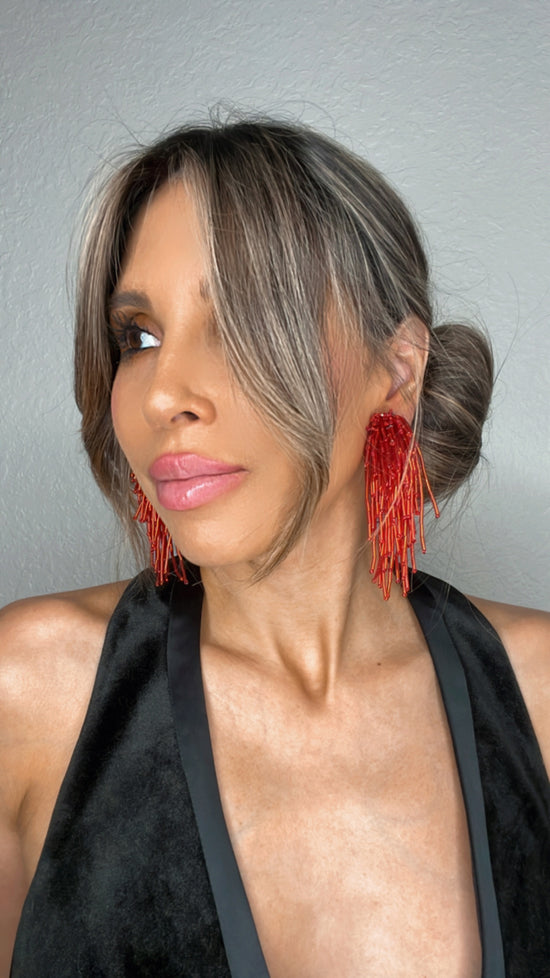 Load image into Gallery viewer, Red Waterfall Crystal Statement Clip On Earring - Born To Glam
