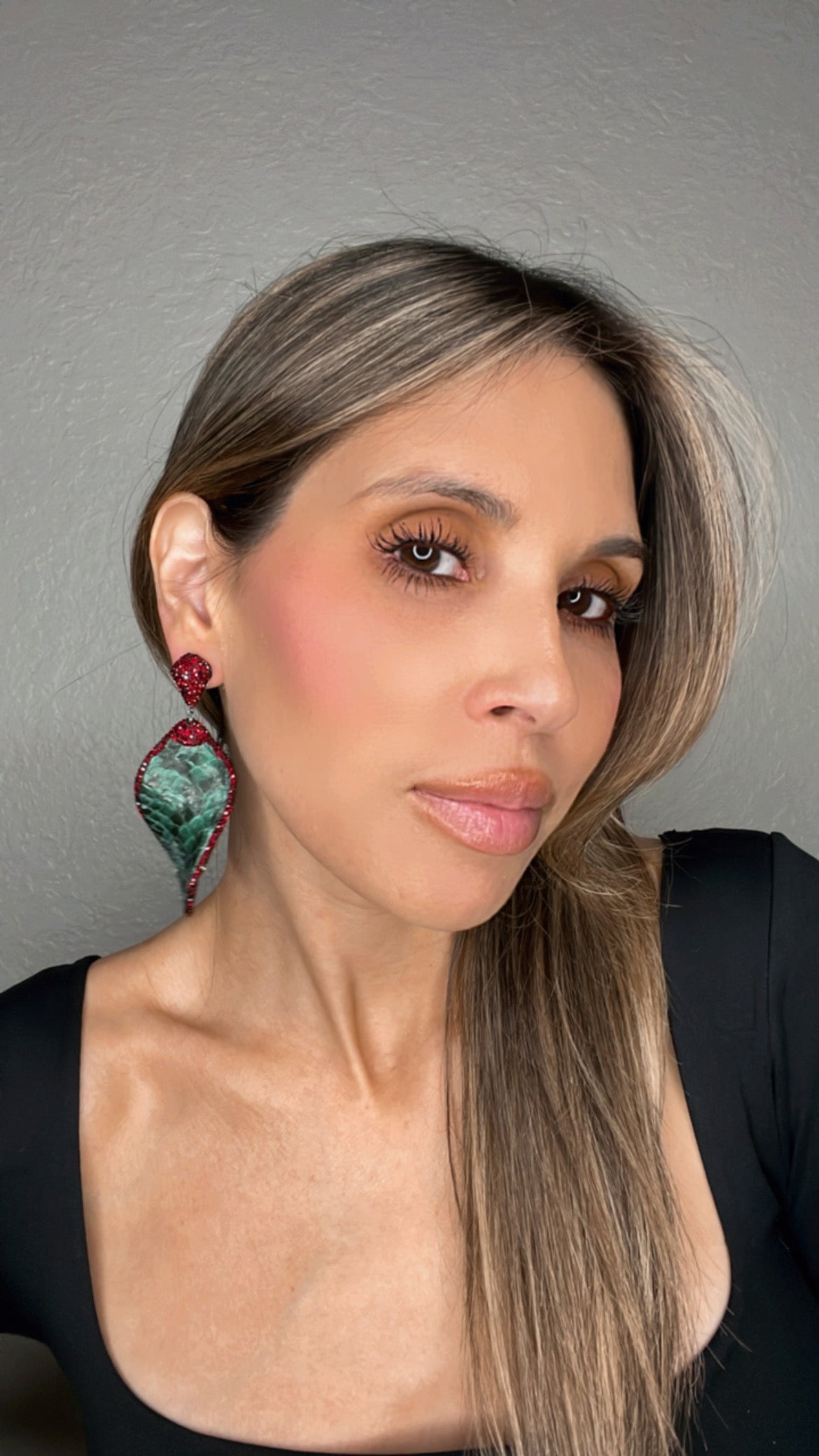 Green & Red Python Leather Sterling Silver Earring - Born To Glam