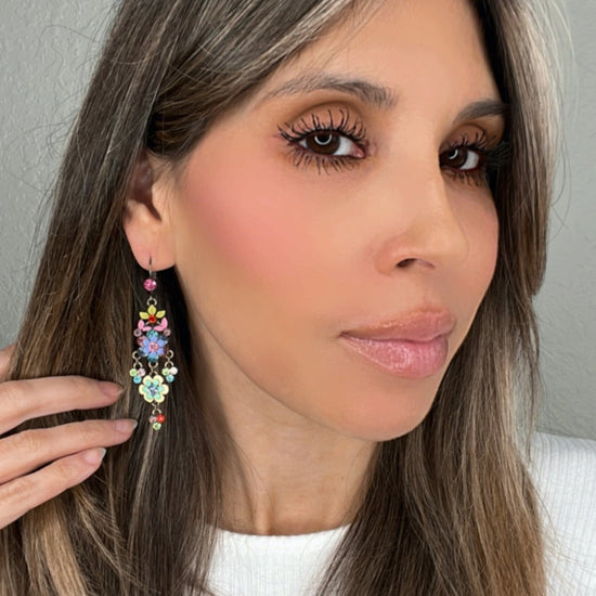 Load image into Gallery viewer, Multicolor Flower Long Dangle Earring - Born To Glam
