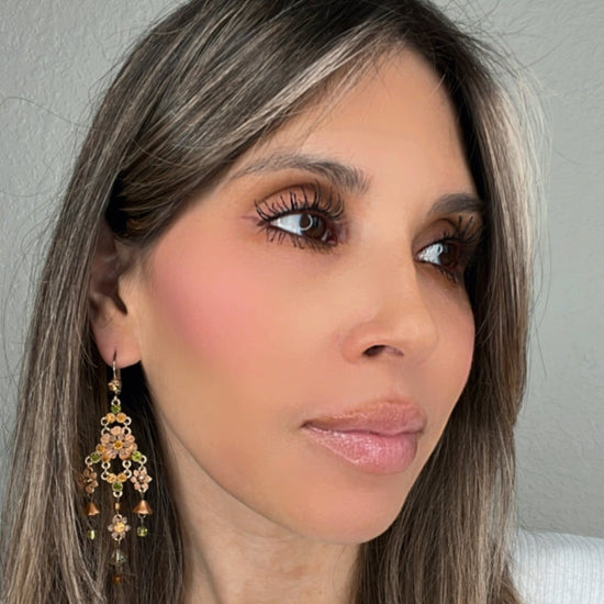 Amber & Green Floral Chandelier Earring - Born To Glam