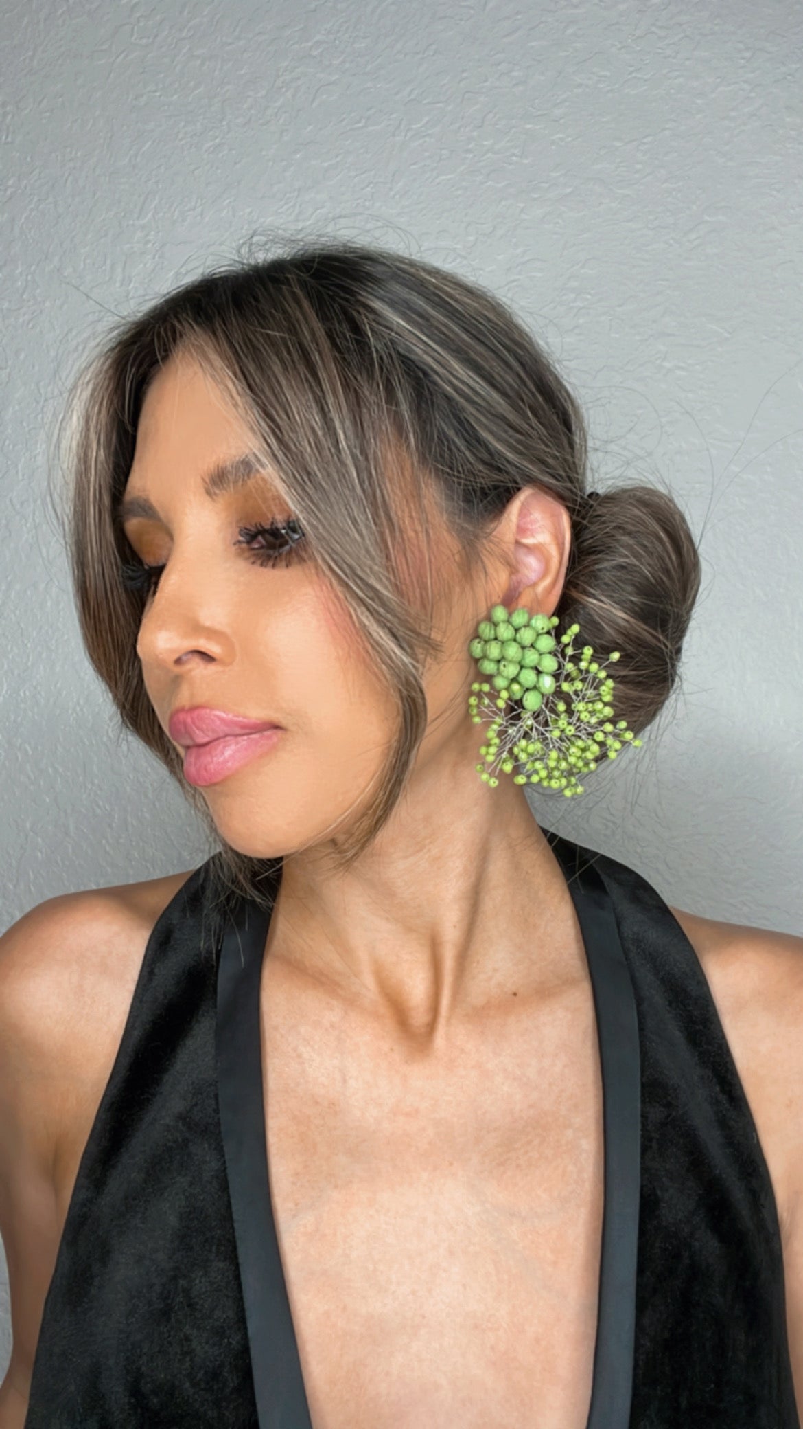 Load image into Gallery viewer, Lime Green Crystal Sculpture Statement Clip On Earring - Born To Glam
