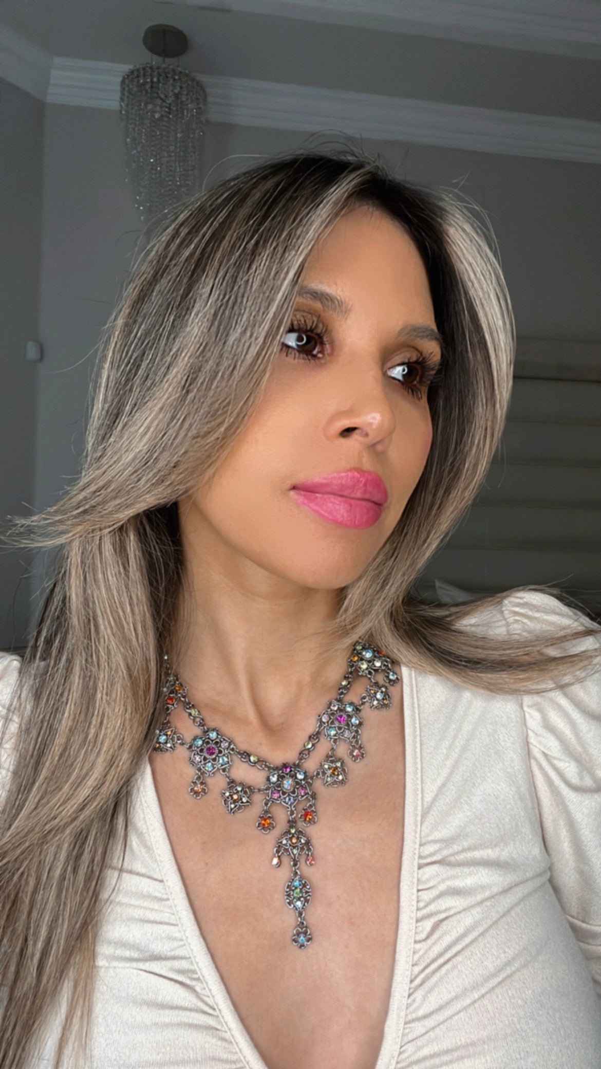 Load image into Gallery viewer, Silver Floral Multicolor Crystal Necklace - Born To Glam
