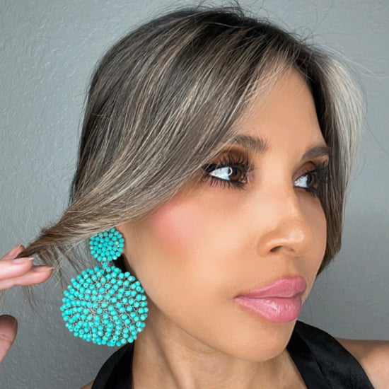 Turquoise Crystal Sphere Statement Clip On Earring - Born To Glam