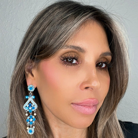 Blue Crystal Chandelier Statement Earrings - Born To Glam