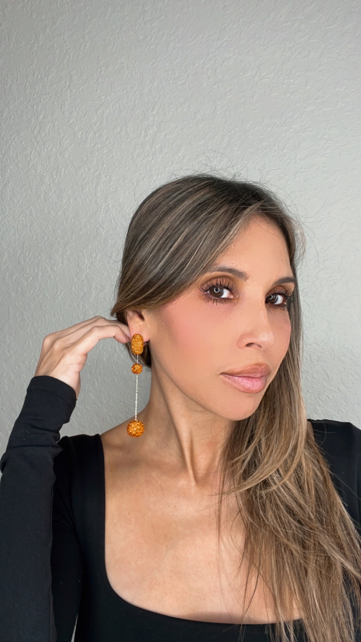 Load image into Gallery viewer, Orange Long Crystal Ball Sterling Silver Party Earring - Born To Glam
