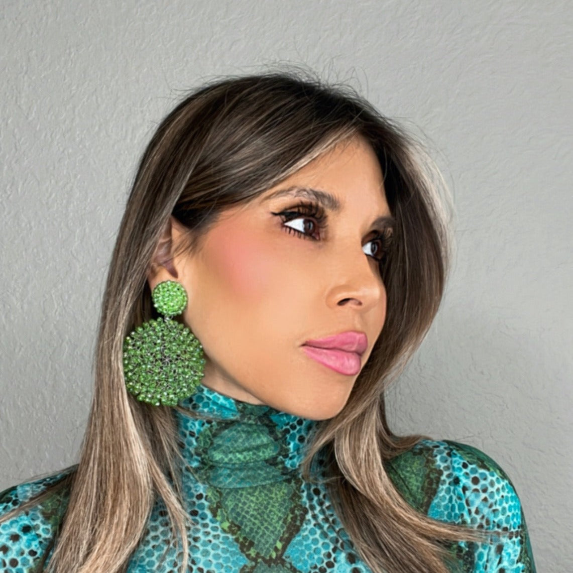 Green Crystal Sphere Statement Clip On Earring - Born To Glam