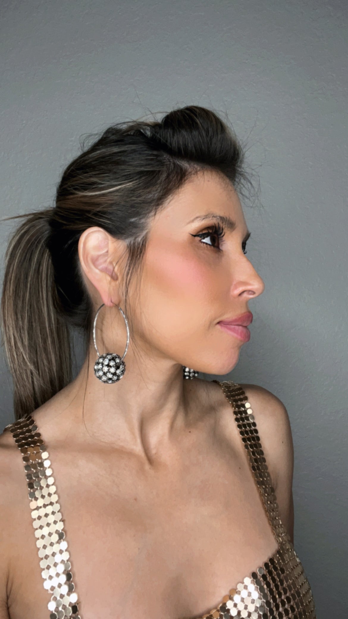 Black Disco Ball Party Hoop Earring - Born To Glam