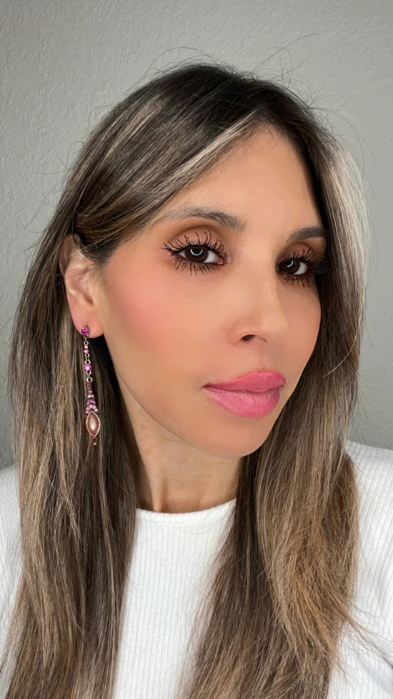 Load image into Gallery viewer, Pink Dangle Drop Crystal Earring - Born To Glam
